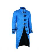 Renaissance Mens Royal Blue Brocade Goth Steampunk Victorian Velvet Frock Coat