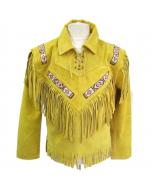 Cowboy Western Fringe Bead Coat Suede Leather Jacket