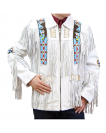 Cowboy Western Cowhide Leather Wear Fringe And Bones Coat Jacket