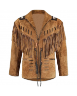 Cowboy Men Brown Suede Leather Jacket With Fringe