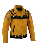 Cowboy Western Coat Fringes Beads Mens Suede Leather Jacket