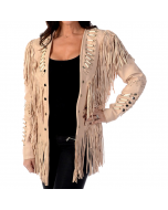 Western Women Suede Leather Jacket Fringes Beads
