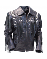 Cowhide Fringe Bones Handmade Leather Mens Coat Jacket
