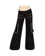Women’s Chains Black Rhinestones Gothic Baggy Pants-Trip Pants