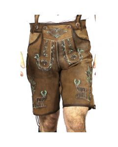 Green Deer Motifs Brown Lederhosen