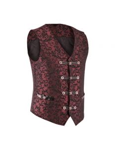Men’s Brocade Red Damask Velvet Gothic Vest Waistcoat
