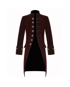 Men’s Velvet Renaissance Burgundy Handmade Frock Coat Gothic Victorian Jacket Steampunk