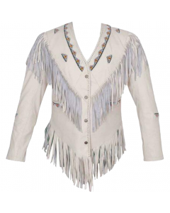 Cow Leather Jacket with Fringes and Bones Women's Western American New Style