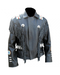 Cowboy Western Brown Suede Leather Jacket Vintage Fringes Beads