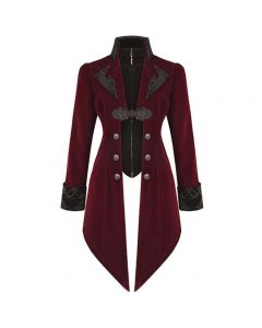 Women’s Steampunk Swallow Tail Coat Gothic Long Winter Burgundy Velvet Coat